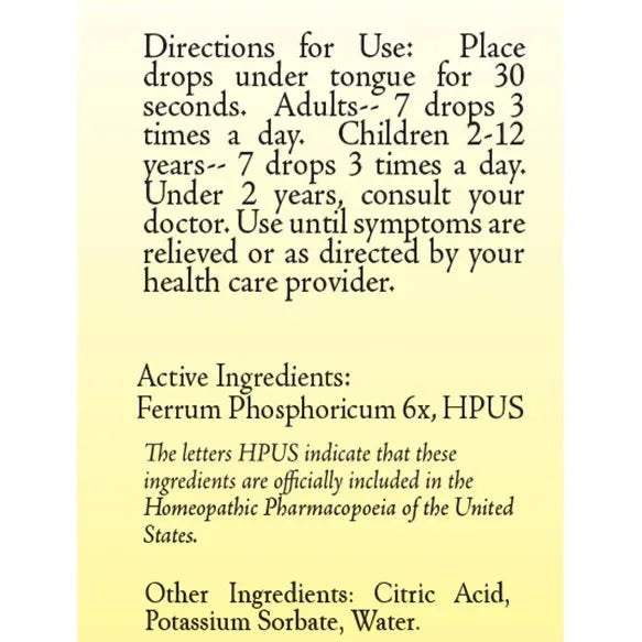 True Botanica Ferrum Phos 6X 30 mL label information panel