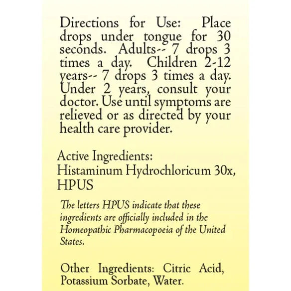True Botanica Histaminum Hydrochloricum 30X 30 mL label information panel