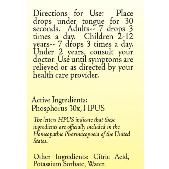 True Botanica Phosphorus 30X 30 mL label information panel