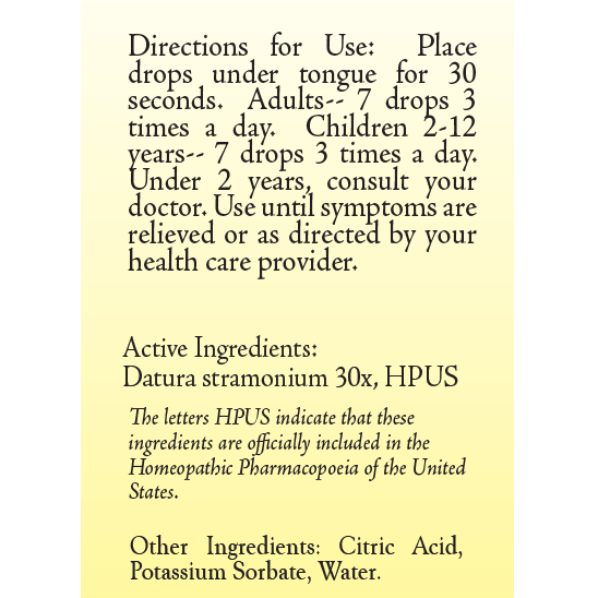 True Botanica Stramonium 30X 30 mL label information panel