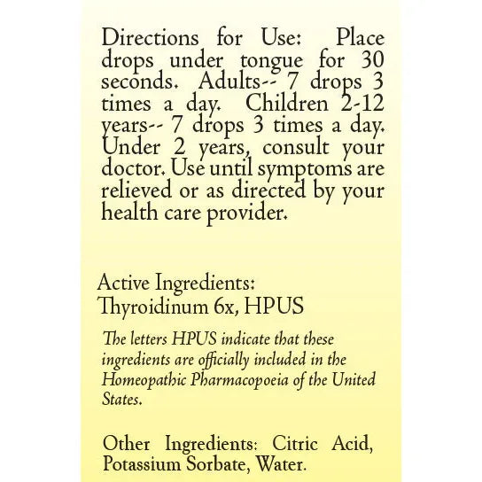 True Botanica Thyroidinum 6X 30 mL label information panel