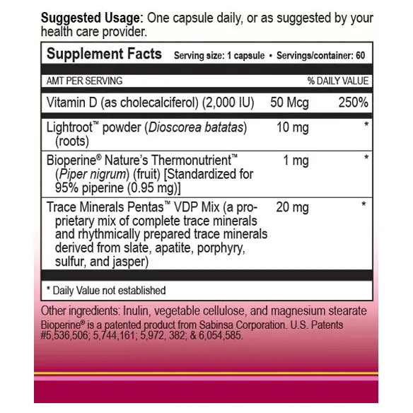 True Botanica Vitamin D Plus 2000 IU 60 capsules supplement facts label