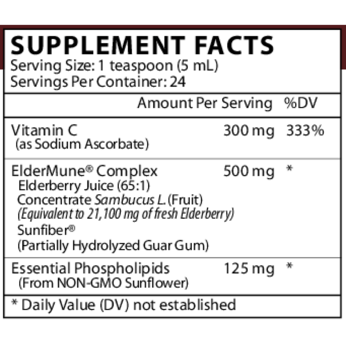 Vinco Elderberry+ 4 fl oz supplement facts label