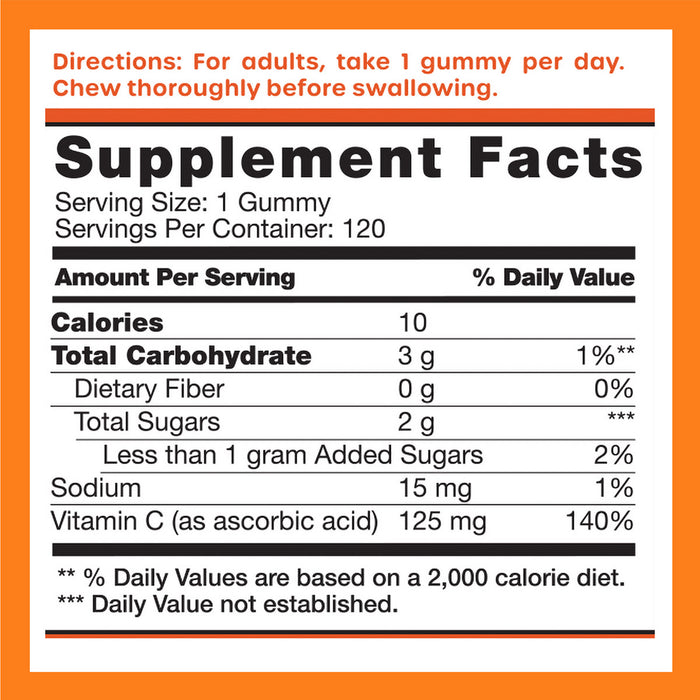 VitC Boost supplement facts label