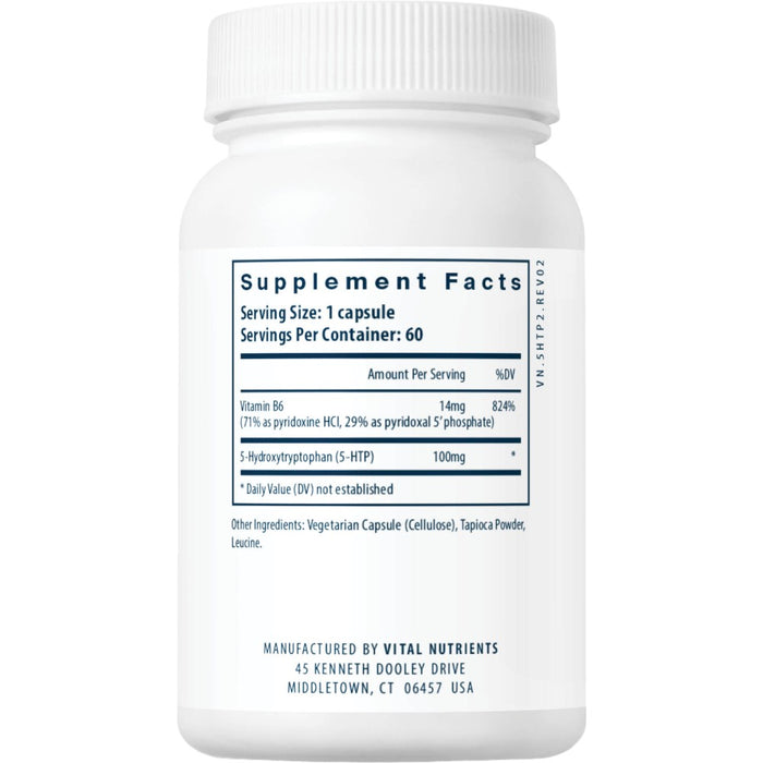 Vital Nutrients 5-HTP 100 mg 60 veg capsules supplement facts label