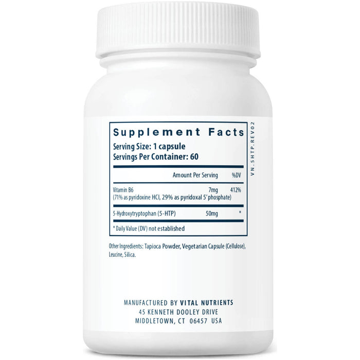 Vital Nutrients 5-HTP 50 mg 60 veg capsules supplement facts label