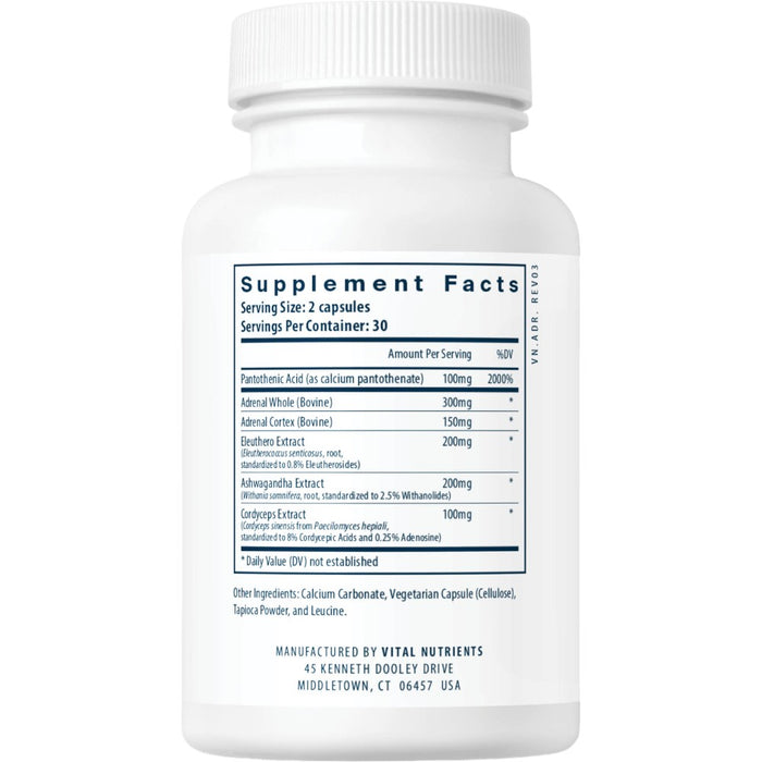 Vital Nutrients Adrenal Support 60 capsules supplement facts label