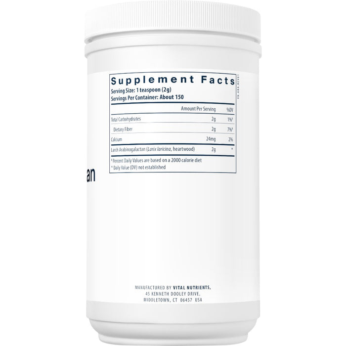 Vital Nutrients Arabinogalactan Powder 300 g supplement facts label