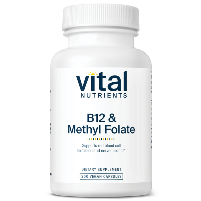 Vital Nutrients B-12 & Methyl Folate, 200 capsules, front of bottle