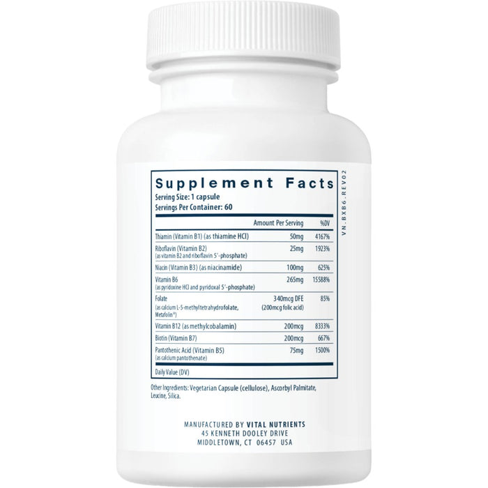 Vital Nutrients B6 + B Complex 60 capsules supplement facts label