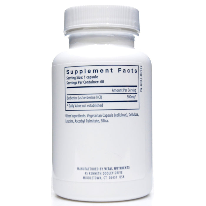Vital Nutrients Berberine 500 mg 60 capsules supplement facts label