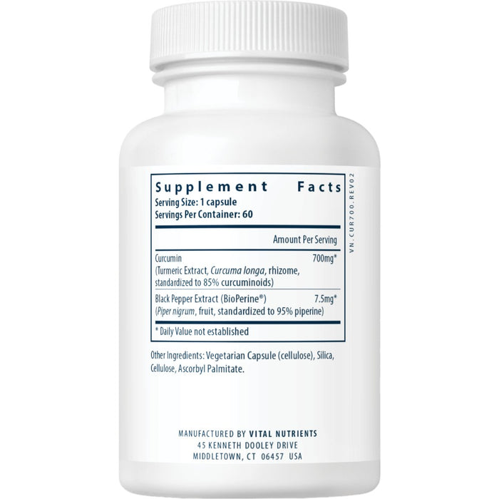 Vital Nutrients Curcumin Extract 700 mg 60 veg capsules supplement facts label