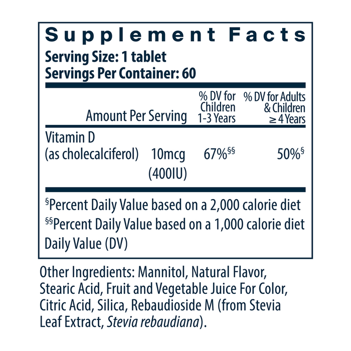 Vital Nutrients D3 Dynamo Cherry Flavor Supplement Facts