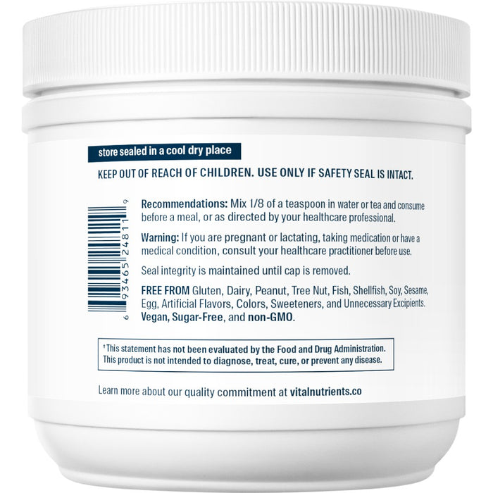 Vital Nutrients DGL Powder 4 oz suggested use label