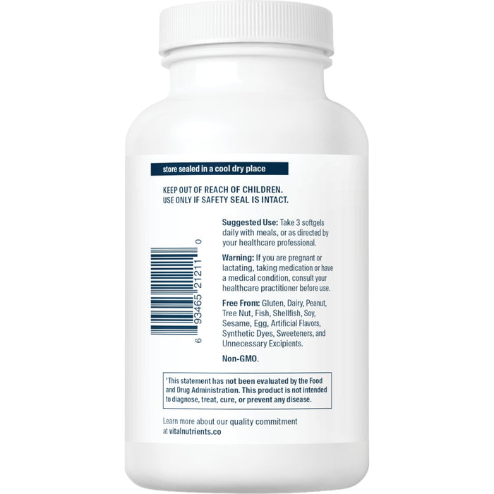 Vital Nutrients Flax Oil Caps 1000 mg 100 softgels suggested use label