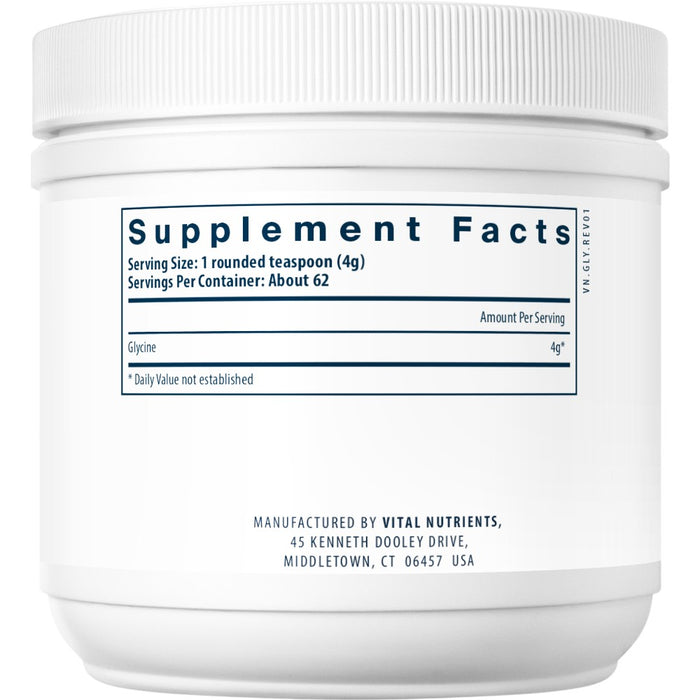 Vital Nutrients Glycine Powder 250 g supplement facts label