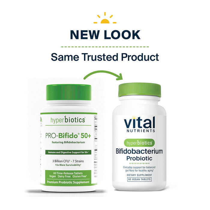 Vital Nutrients Hyperbiotics Bifidobacterium 50+ Probiotic new look, same trusted formula