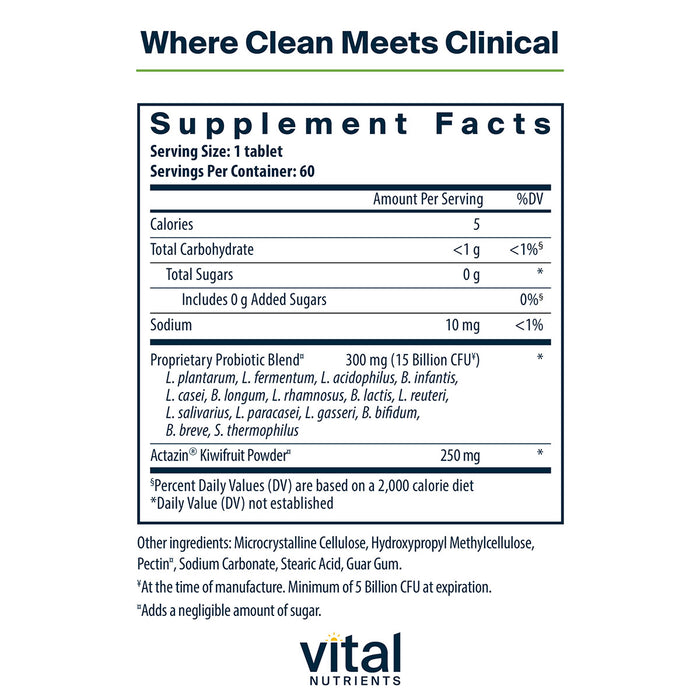 Vital Nutrients Hyperbiotics Pro-15 Advanced Probiotic 60 tablets supplement facts label