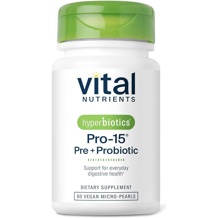 Vital Nutrients Hyperbiotics Pro-15 Pre + Probiotic, 60 pearls, front of bottle