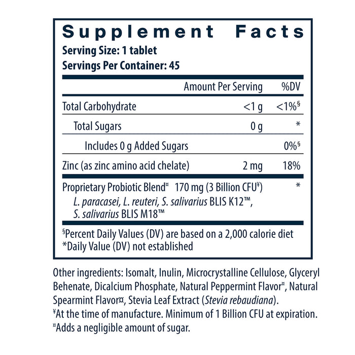 Vital Nutrients Hyperbiotics PRO-Dental 45 chewable tablets supplement facts label
