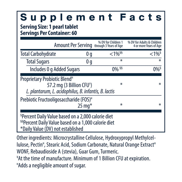 Vital Nutrients Hyperbiotics PRO-Kids ENT 45 chewable tablets supplement facts label