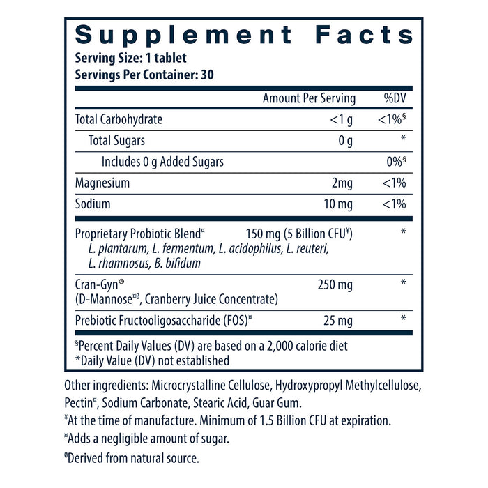 Vital Nutrients Hyperbiotics Pro-Women Probiotic 60 tablets supplement facts label