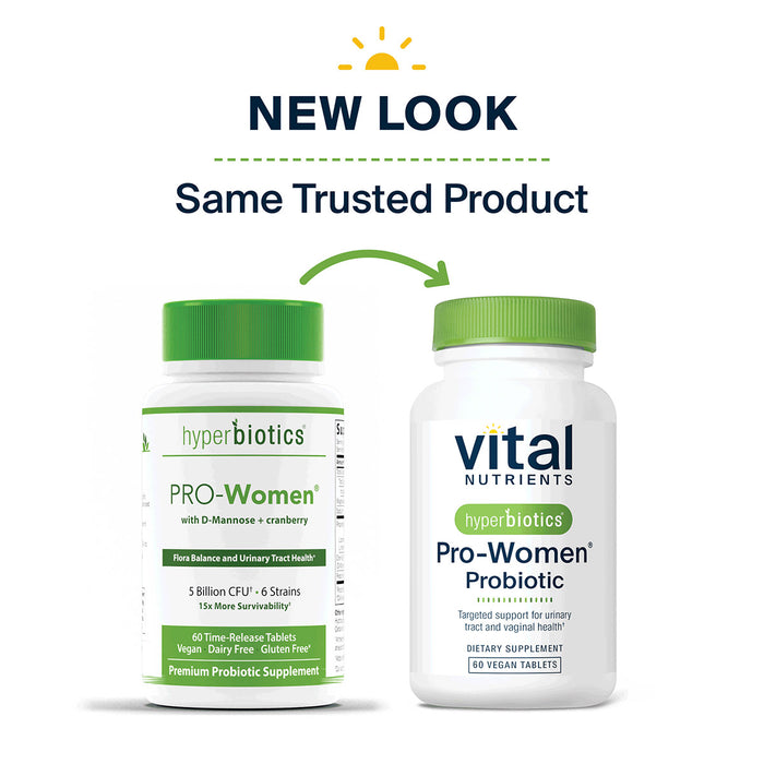 Vital Nutrients Hyperbiotics Pro-Women Probiotic new look, same trusted formula