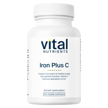 Vital Nutrients Iron Plus C, 100 veg capsules, front of bottle
