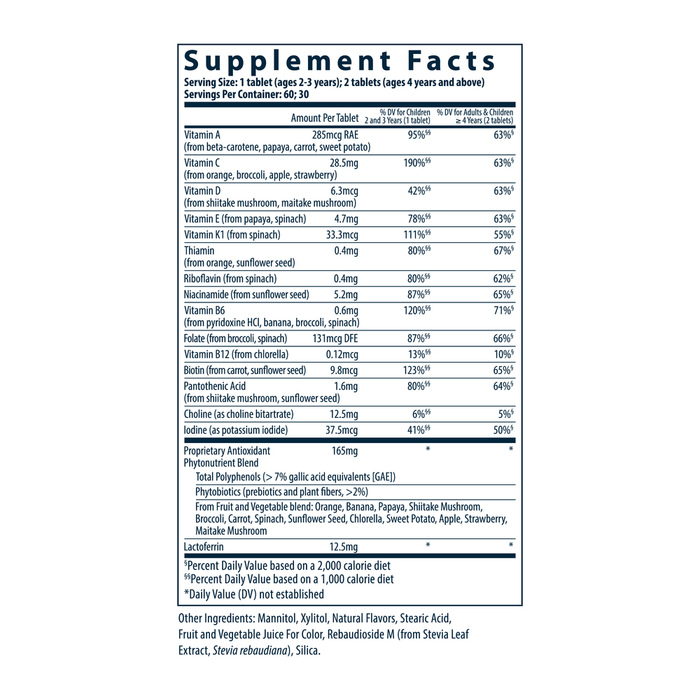 Vital Nutrients Kid's Mighty Multivitamin Without Iron Supplement Facts