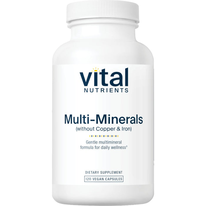 Vital Nutrients Multi Minerals Citrate No Cu/F, 120 capsules, front of bottle