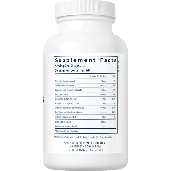 Vital Nutrients Multi Minerals Citrate No Cu/F 120 capsules supplement facts label