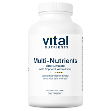 Vital Nutrients Multi-Nutrients 2 Citrate/Malate Formula (with Copper & without Iron), 180 capsules, front of bottle