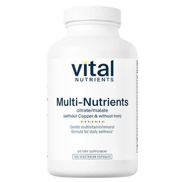 Vital Nutrients Multi-Nutrients 3 Citrate/Malate Formula (without Copper & without Iron), 180 capsules, front of bottle