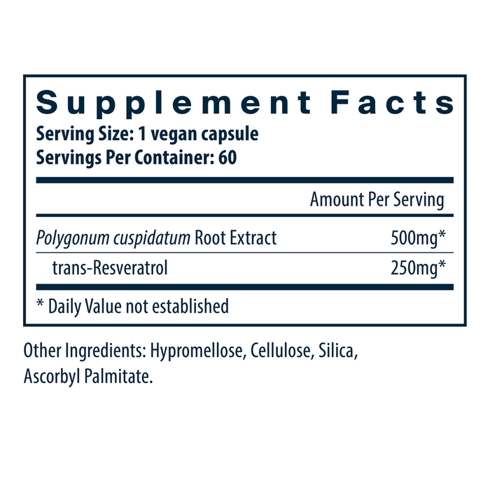 Vital Nutrients Resveratrol 500 mg 60 capsules supplement facts label