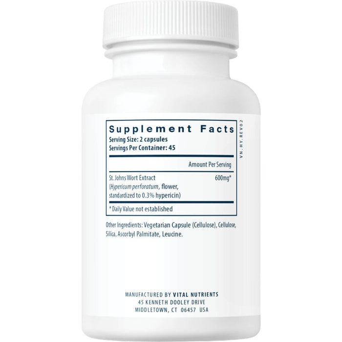 Vital Nutrients St. Johns Wort 600 mg 90 capsules supplement facts label