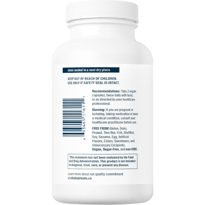 Vital Nutrients Taurine 1000 mg 120 veg capsules suggested use label
