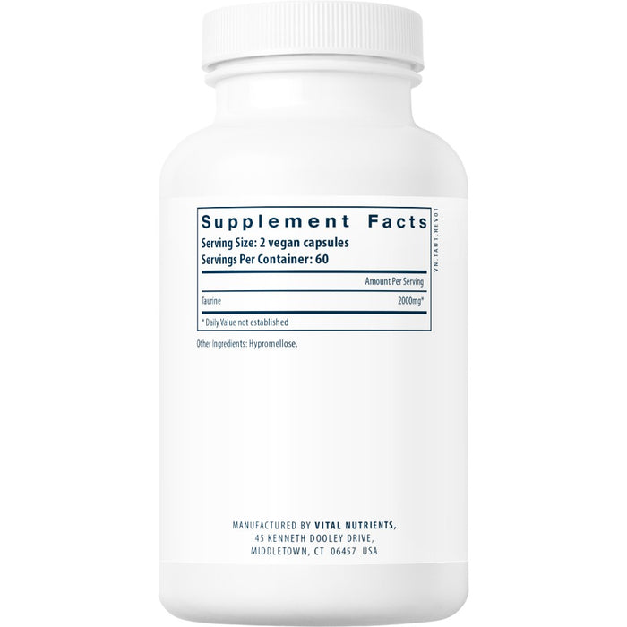 Vital Nutrients Taurine 1000 mg 120 veg capsules supplement facts label