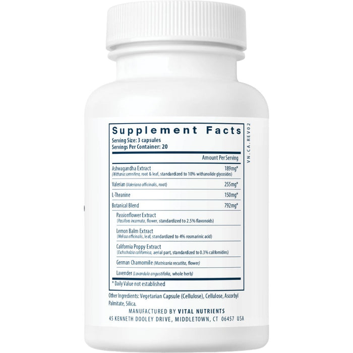 Vital Nutrients Tension Ease 60 capsules supplement facts label