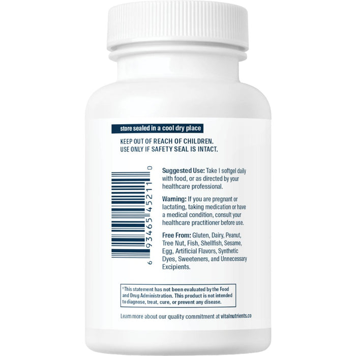 Vital Nutrients Ubiquinol CoQ10 100 mg 60 softgels suggested use label