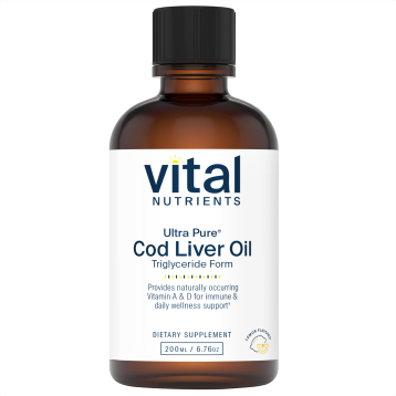Vital Nutrients Ultra Pure Cod Liver Oil, 200 mL, front of bottle
