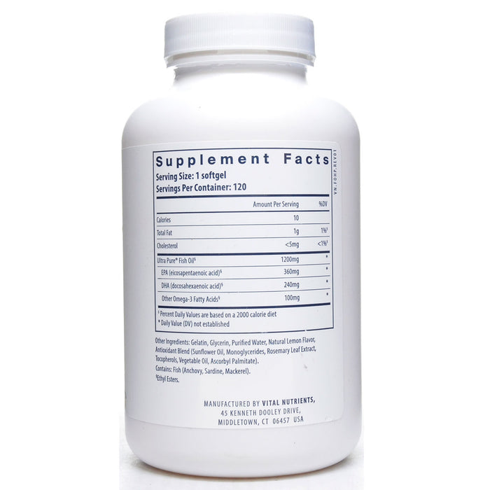 Vital Nutrients Ultra Pure Fish Oil 700 120 softgels supplement facts label