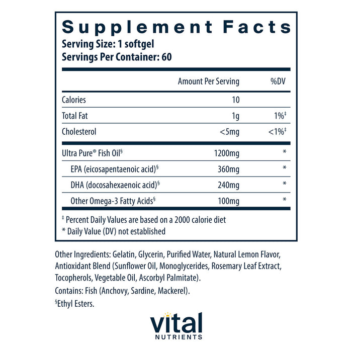 Vital Nutrients Ultra Pure Fish Oil 700 60 softgels supplement facts label