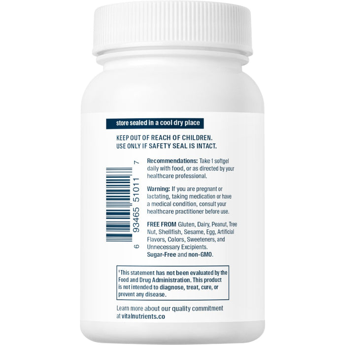 Vital Nutrients Vitamin A 25,000 IU 100 softgels suggested use label