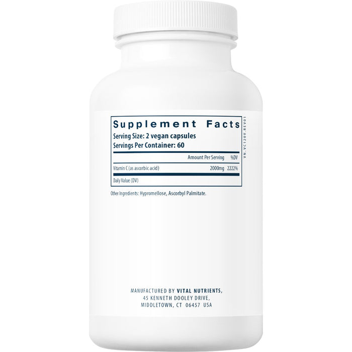 Vital Nutrients Vitamin C (100% pure) 1000 mg 120 capsules supplement facts label