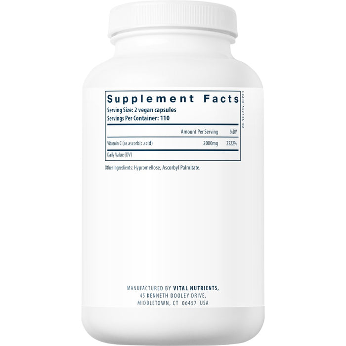Vital Nutrients Vitamin C (100% pure) 1000 mg 220 capsules supplement facts label