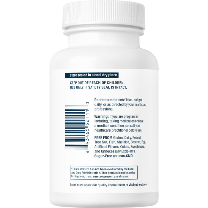Vital Nutrients Vitamin E 400 IU (Mixed) 100 softgels suggested use label