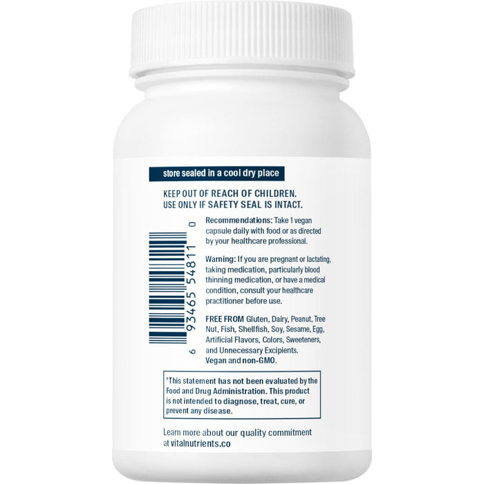 Vital Nutrients Vitamin K2-7 180 mcg 60 veg capsules suggested use label