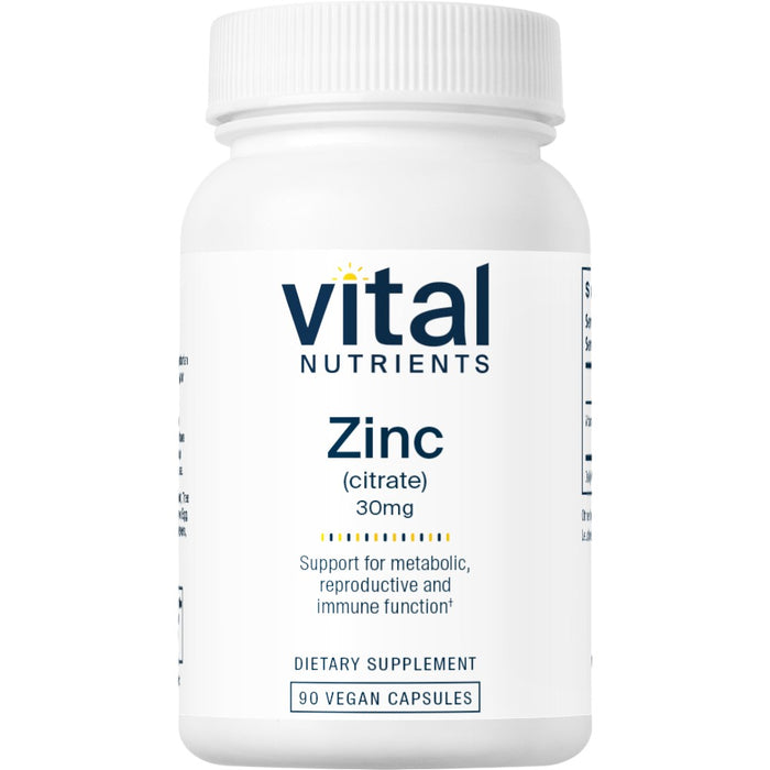 Vital Nutrients Zinc Citrate 30 mg, 90 veg capsules, front of bottle