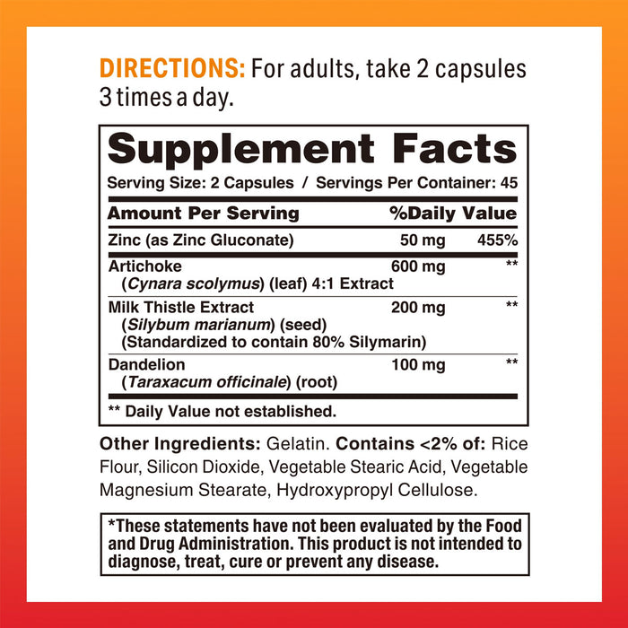 Vitamin World Liver Cleanse Detox Formula 90 capsules supplement facts label