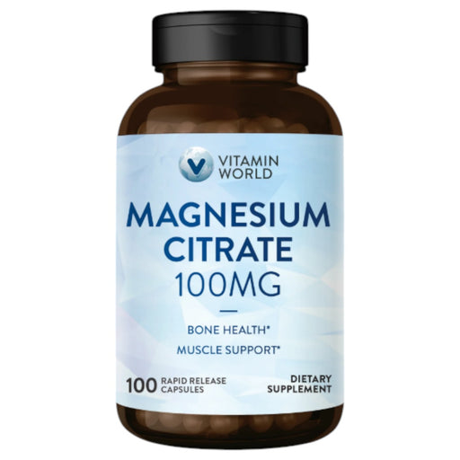Vitamin World Magnesium Citrate 100 mg, 100 capsules, front of bottle